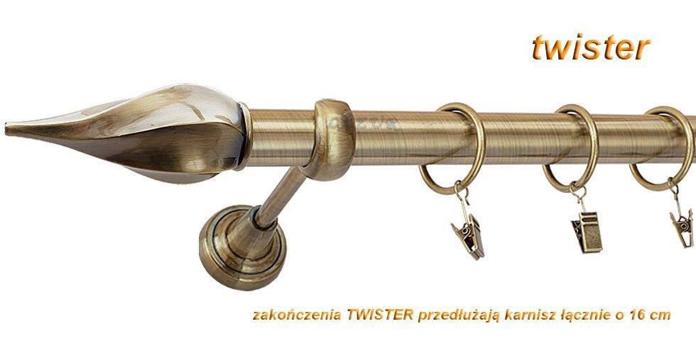 Karnisz TWISTER Antyk Mosiądz, Pojedynczy 25 rura gładka - 120 cm - obrazek 3