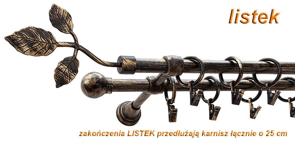 Karnisz Motyw Kute Czarne Złoto, Podwójne 16 + 16 LISTEK - 140 cm - obrazek 3