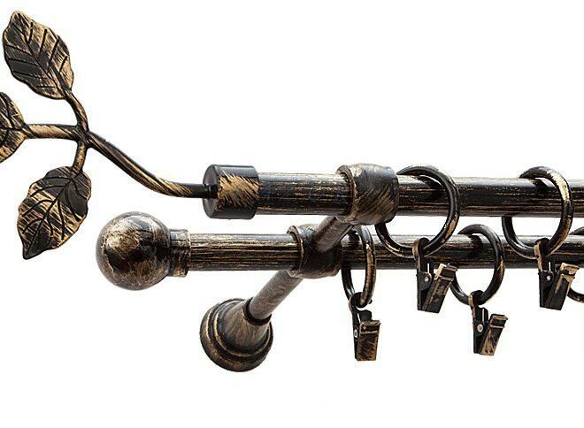 Karnisz Motyw Kute Czarne Złoto, Podwójne 16 + 16 LISTEK - 480 cm