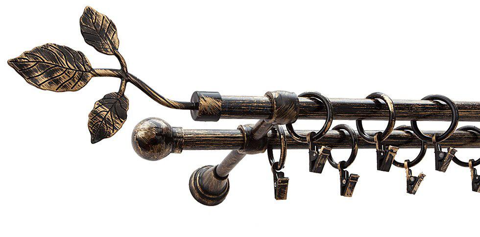 Karnisz Motyw Kute Czarne Złoto, Podwójne 16 + 16 LISTEK - 140 cm