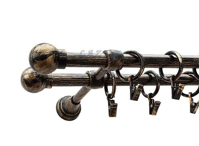 Karnisz Motyw Kute Czarne Złoto, Podwójne 16 + 16 KULA - 480 cm