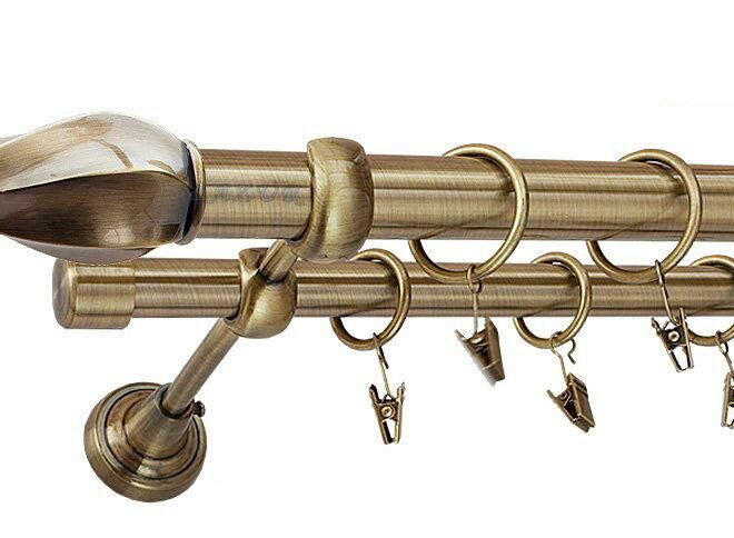 Karnisz TWISTER Antyk Mosiądz, Podwójny 25 +19 rura gładka - 440 cm