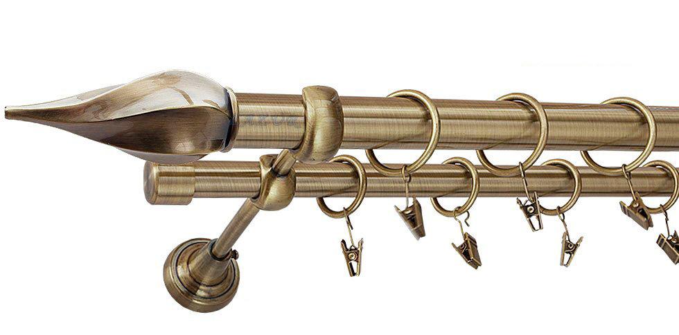 Karnisz TWISTER Antyk Mosiądz, Podwójny 25 +19 rura gładka - 140 cm