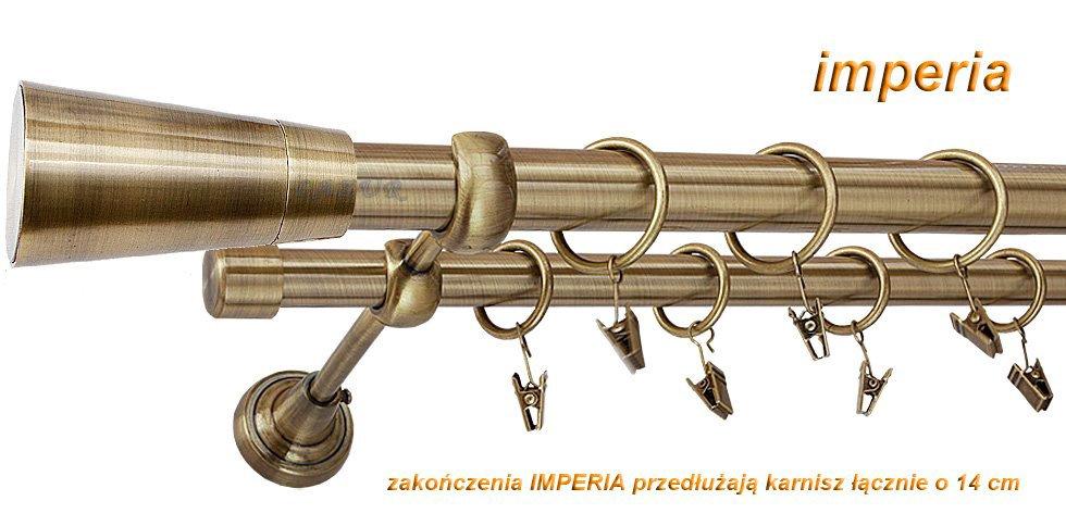 Karnisz IMPERIA Antyk Mosiądz, Podwójny 25 +19 rura gładka - 240 cm - obrazek 3