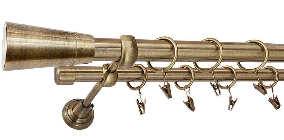 Karnisz IMPERIA Antyk Mosiądz, Podwójny 25 +19 rura gładka - 240 cm