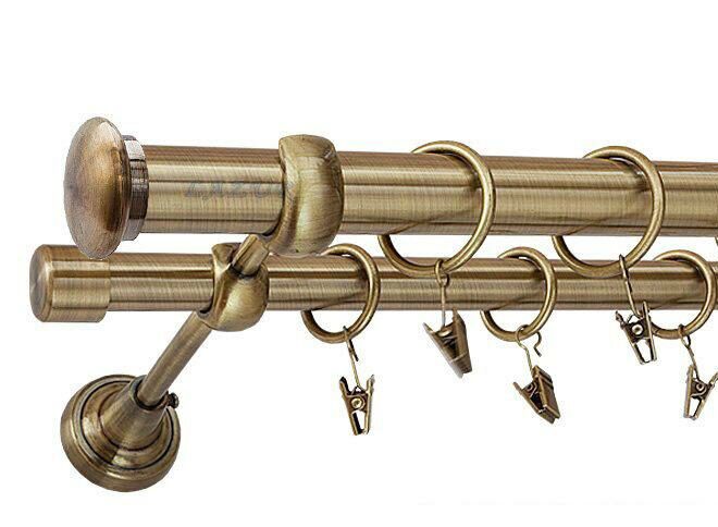 Karnisz ZAŚLEPKA Antyk Mosiądz, Podwójny 25 +19 rura gładka - 240 cm