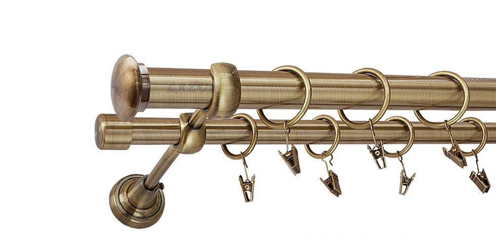 Karnisz ZAŚLEPKA Antyk Mosiądz, Podwójny 25 +19 rura gładka - 120 cm