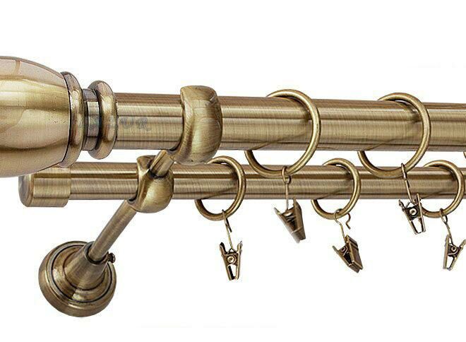 Karnisz BELLUNO Antyk Mosiądz, Podwójny 25 +19 rura gładka - 160 cm