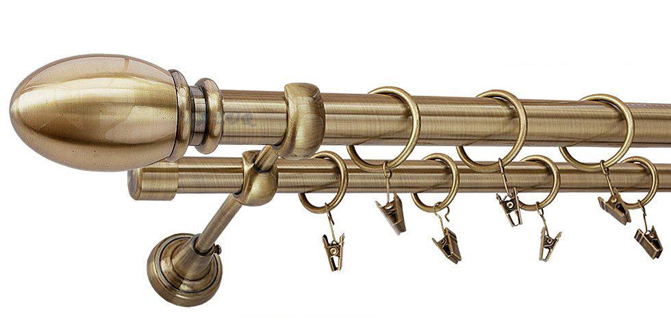 Karnisz BELLUNO Antyk Mosiądz, Podwójny 25 +19 rura gładka - 140 cm