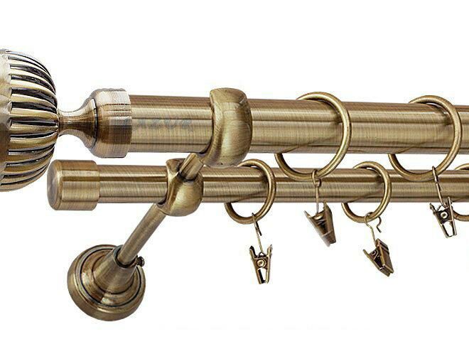 Karnisz ODEON Antyk Mosiądz, Podwójny 25 +19 rura gładka - 480 cm