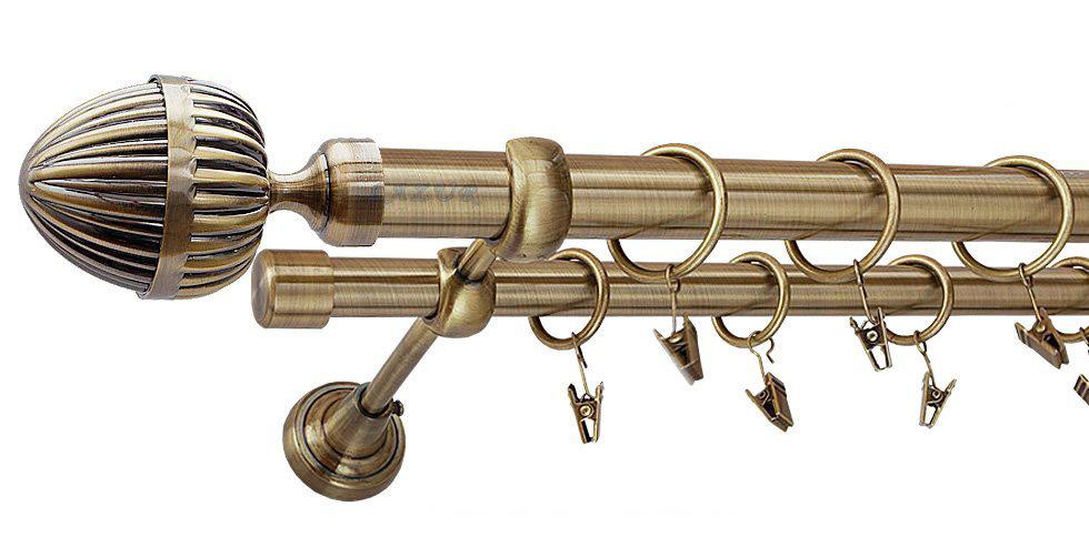 Karnisz ODEON Antyk Mosiądz, Podwójny 25 +19 rura gładka - 360 cm