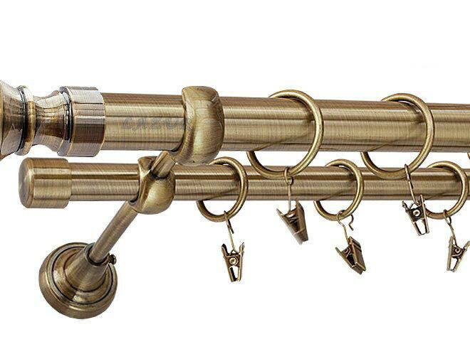 Karnisz BOSTON Antyk Mosiądz, Podwójny 25 +19 rura gładka - 240 cm