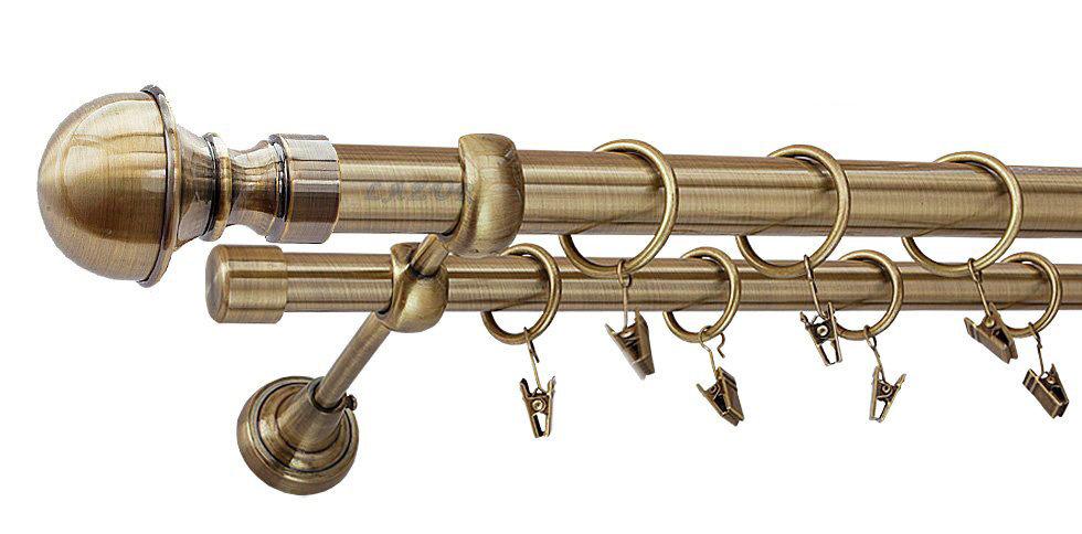 Karnisz BOSTON Antyk Mosiądz, Podwójny 25 +19 rura gładka - 140 cm