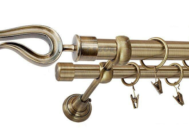 Karnisz VIOLO Antyk Mosiądz, Podwójny 25 +19 rura gładka - 160 cm