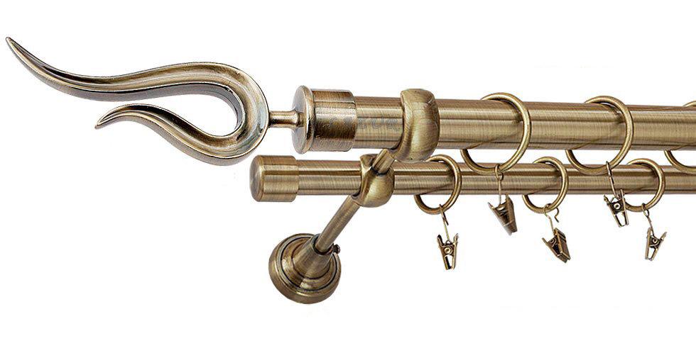 Karnisz VIOLO Antyk Mosiądz, Podwójny 25 +19 rura gładka - 120 cm