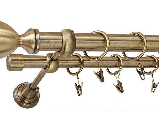 Karnisz PALLACIO Antyk Mosiądz, Podwójny 25 +19 rura gładka - 320 cm