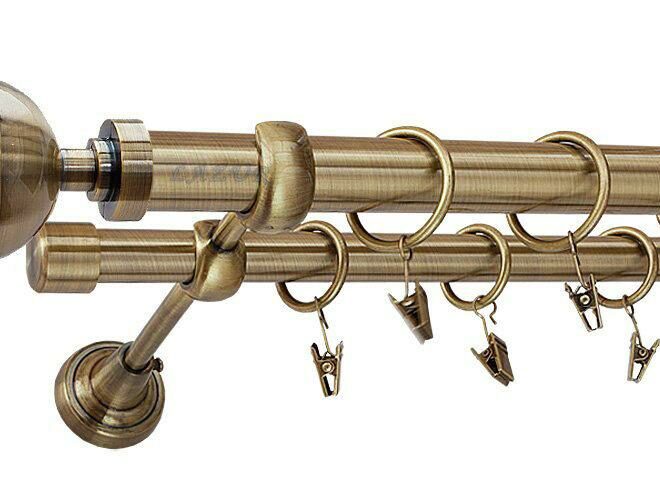 Karnisz KULA LUX Antyk Mosiądz, Podwójny 25 +19 rura gładka - 480 cm