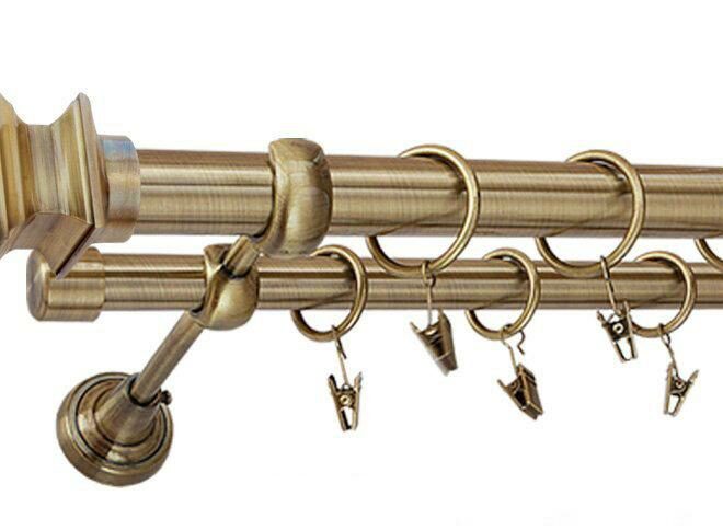 Karnisz VERDI Antyk Mosiądz, Podwójny 25 +19 rura gładka - 440 cm