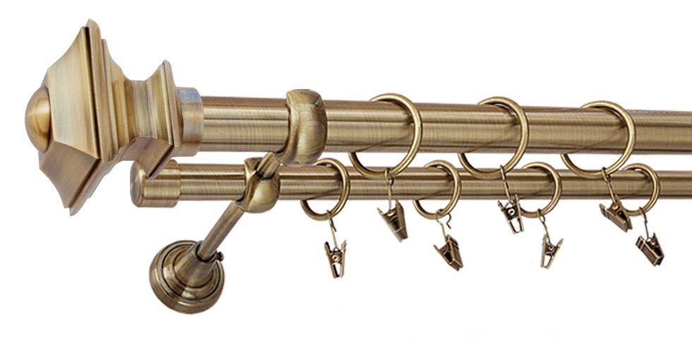 Karnisz VERDI Antyk Mosiądz, Podwójny 25 +19 rura gładka - 160 cm