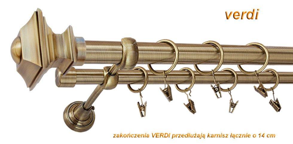Karnisz VERDI Antyk Mosiądz, Podwójny 25 +19 rura gładka - 160 cm - obrazek 3