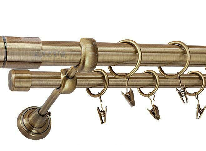 Karnisz CYLINDER Antyk Mosiądz, Podwójny 25 +19 rura gładka - 160 cm