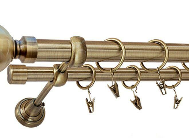 Karnisz KULA MAX Antyk Mosiądz, Podwójny 25 +19 rura gładka - 320 cm
