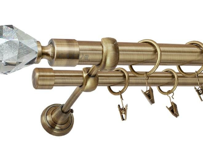 Karnisz TULIP Antyk Mosiądz, Podwójny 25 +19 rura gładka - 160 cm