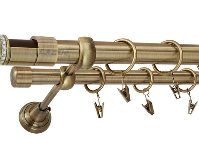 Karnisz DANTE Antyk Mosiądz, Podwójny 25 +19 rura gładka - 440 cm