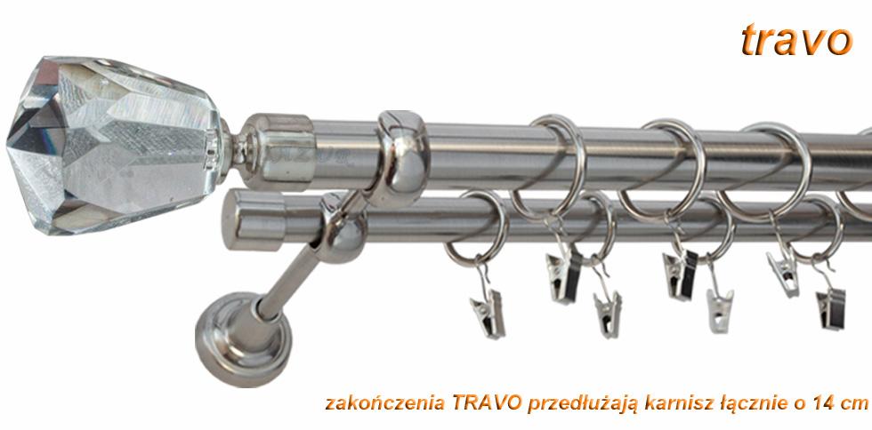 Karnisz TRAVO Stal Nierdzewna, Podwójny 25 +19 rura gładka - 300 cm - obrazek 3