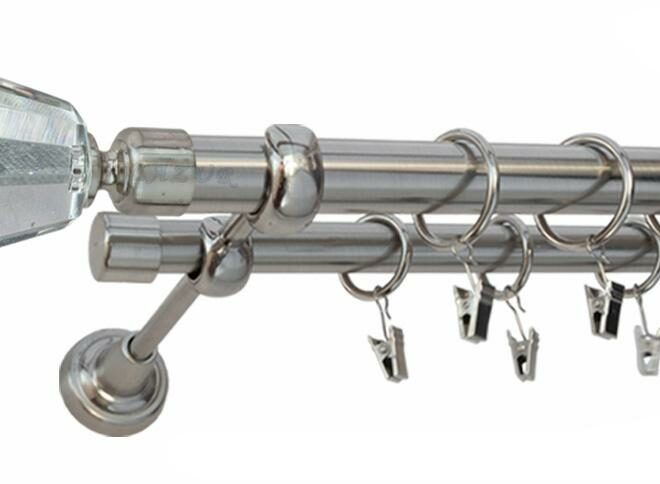 Karnisz TRAVO Stal Nierdzewna, Podwójny 25 +19 rura gładka - 480 cm