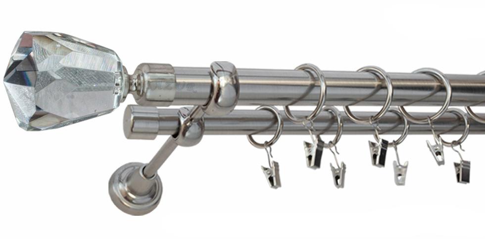 Karnisz TRAVO Stal Nierdzewna, Podwójny 25 +19 rura gładka - 300 cm