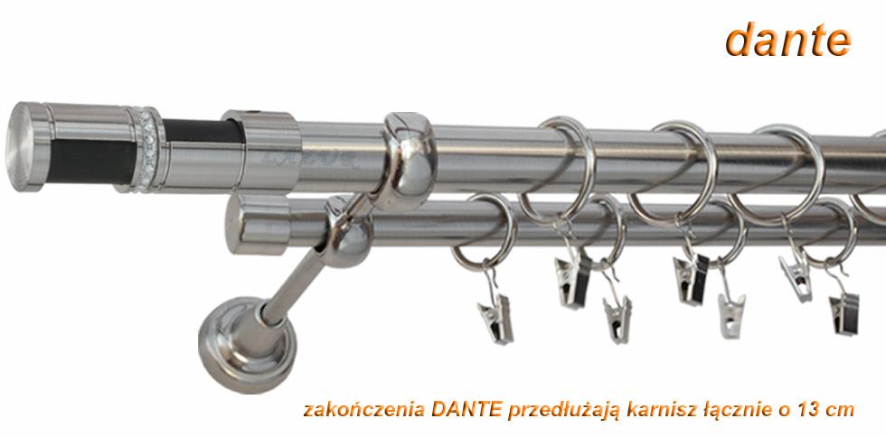 Karnisz DANTE Stal Nierdzewna, Podwójny 25 +19 rura gładka - 360 cm - obrazek 3