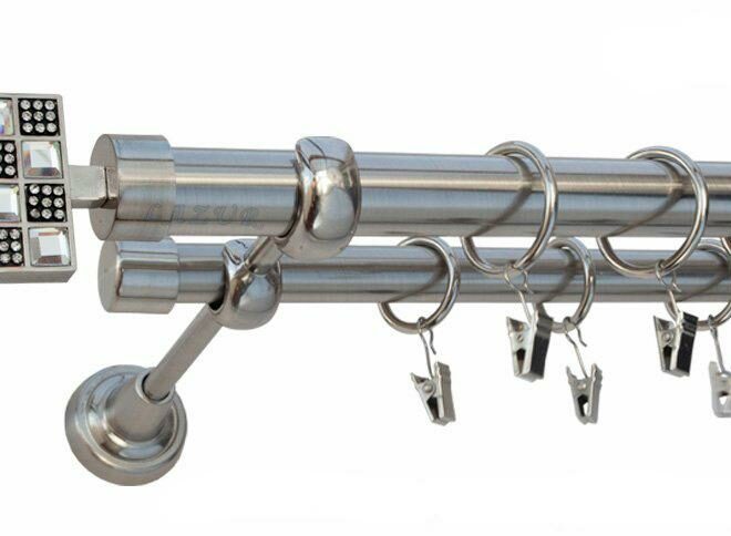 Karnisz HELIOS Stal Nierdzewna, Podwójny 25 +19 rura gładka - 480 cm