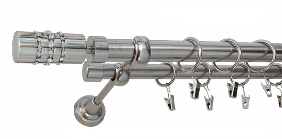 Karnisz POSEJDON Stal Nierdzewna, Podwójny 25 +19 rura gładka - 300 cm