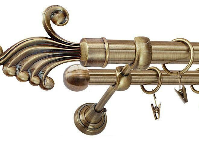 Karnisz FANTAZJA Antyk Mosiądz, Podwójny 25 +16 rura gładka - 480 cm