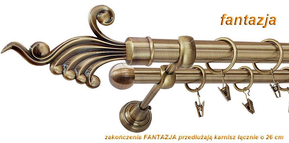 Karnisz FANTAZJA Antyk Mosiądz, Podwójny 25 +16 rura gładka - 140 cm - obrazek 3