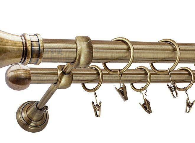 Karnisz LUXOR Antyk Mosiądz, Podwójny 25 +16 rura gładka - 180 cm