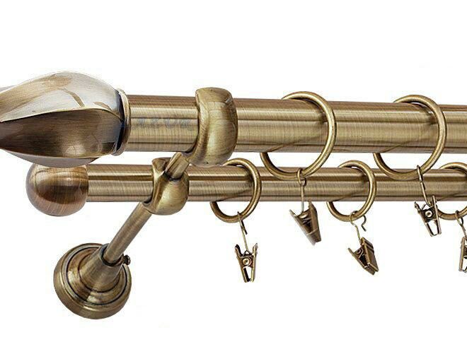 Karnisz TWISTER Antyk Mosiądz, Podwójny 25 +16 rura gładka - 340 cm