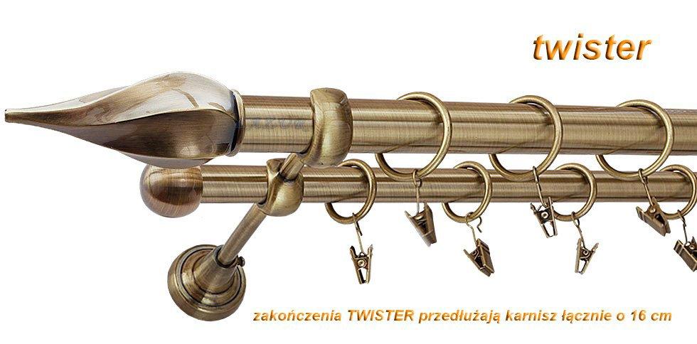 Karnisz TWISTER Antyk Mosiądz, Podwójny 25 +16 rura gładka - 400 cm - obrazek 3