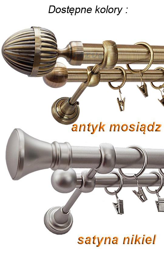 Karnisz IMPERIA Antyk Mosiądz, Podwójny 25 +16 rura gładka - 160 cm - obrazek 2