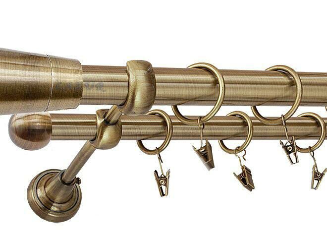 Karnisz IMPERIA Antyk Mosiądz, Podwójny 25 +16 rura gładka - 480 cm