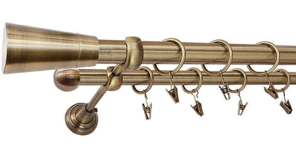 Karnisz IMPERIA Antyk Mosiądz, Podwójny 25 +16 rura gładka - 160 cm