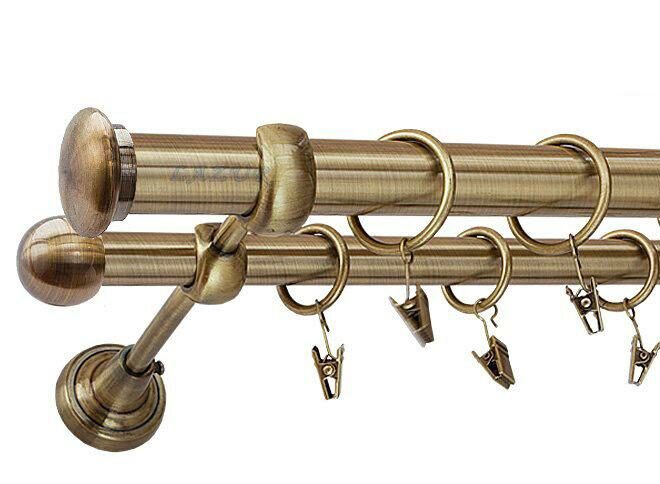 Karnisz ZAŚLEPKA Antyk Mosiądz, Podwójny 25 +16 rura gładka - 180 cm