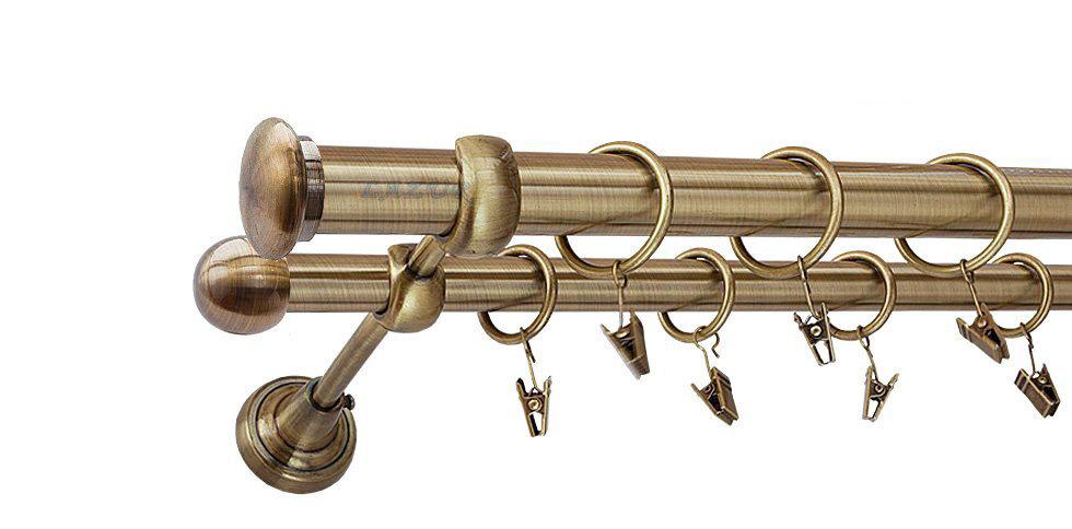 Karnisz ZAŚLEPKA Antyk Mosiądz, Podwójny 25 +16 rura gładka - 160 cm