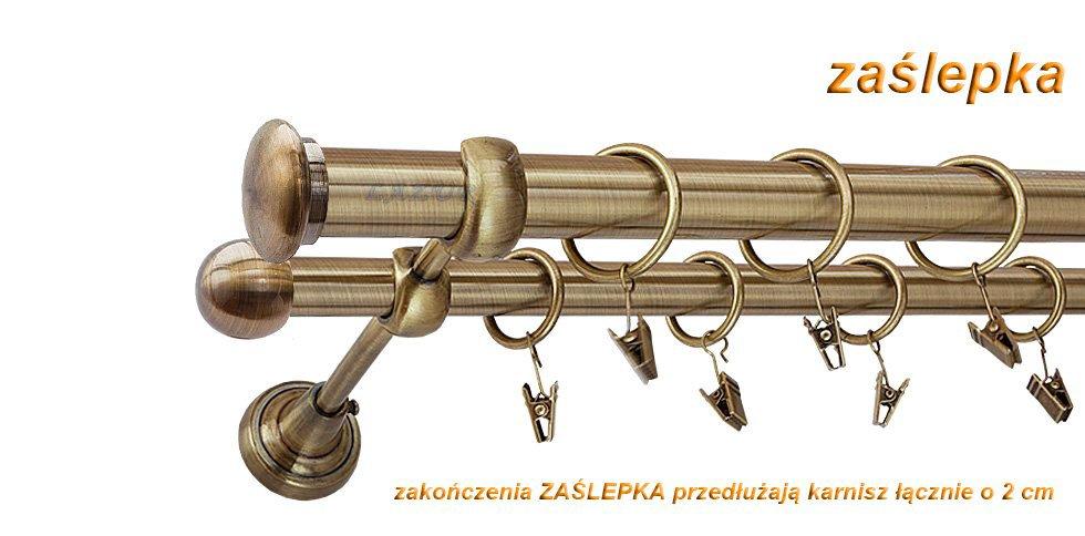 Karnisz ZAŚLEPKA Antyk Mosiądz, Podwójny 25 +16 rura gładka - 160 cm - obrazek 3