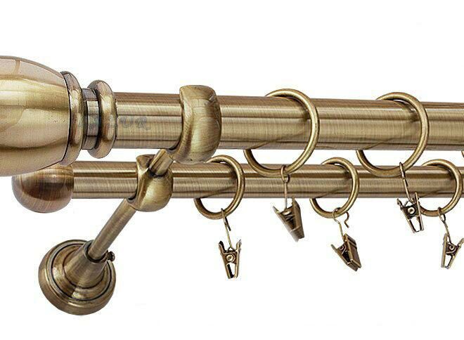 Karnisz BELLUNO Antyk Mosiądz, Podwójny 25 +16 rura gładka - 340 cm