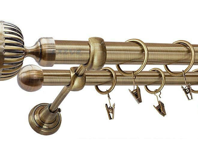 Karnisz ODEON Antyk Mosiądz, Podwójny 25 +16 rura gładka - 260 cm