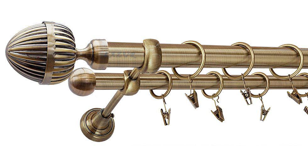 Karnisz ODEON Antyk Mosiądz, Podwójny 25 +16 rura gładka - 360 cm