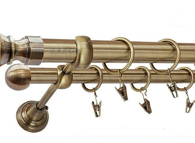 Karnisz BOSTON Antyk Mosiądz, Podwójny 25 +16 rura gładka - 180 cm