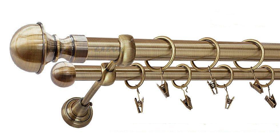 Karnisz BOSTON Antyk Mosiądz, Podwójny 25 +16 rura gładka - 140 cm